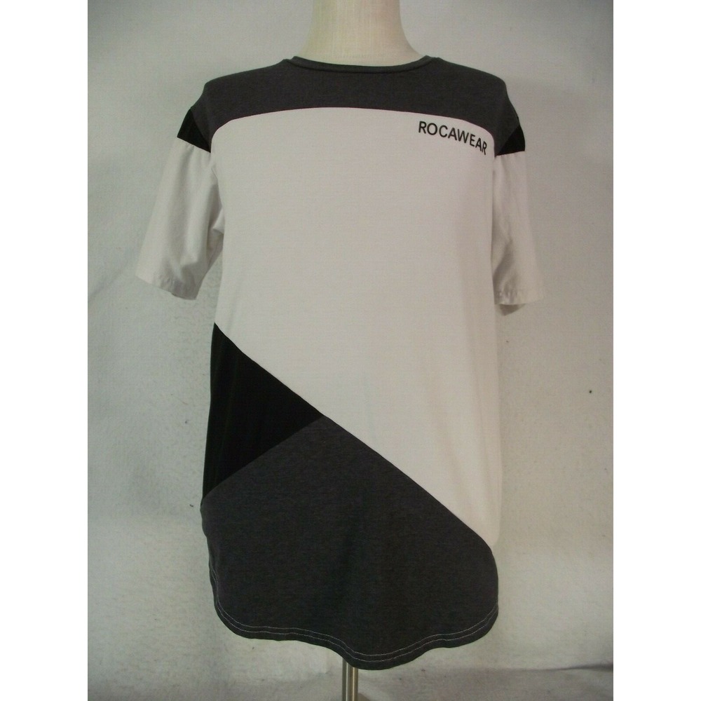 Rocawear shirt adult medium white Black grey color block short sleeve cotton